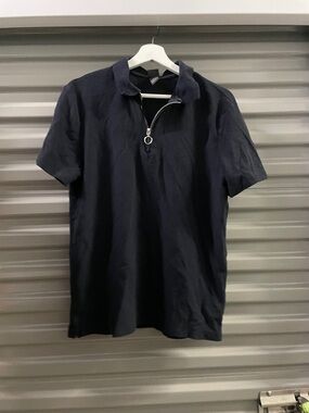 H&M Navy Short-Sleeve Half-Zip Polo